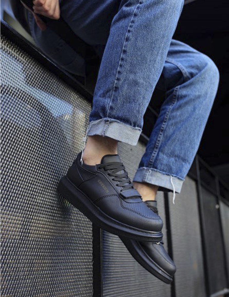 Ανδρικά μαύρα Casual Sneakers δερματίνη με Scratch CH073M φωτογραφία